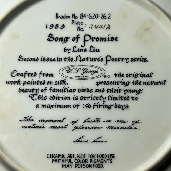 Pair of Lenia Liu Porcelain Plates Tender Lullaby Song of Promise Baby Birds - Picture 7 of 13